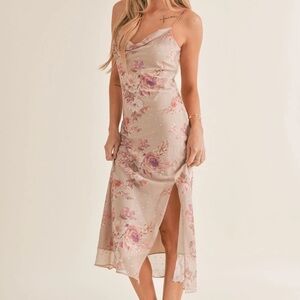 Sage Floral Dress with Pink and Cream Accents